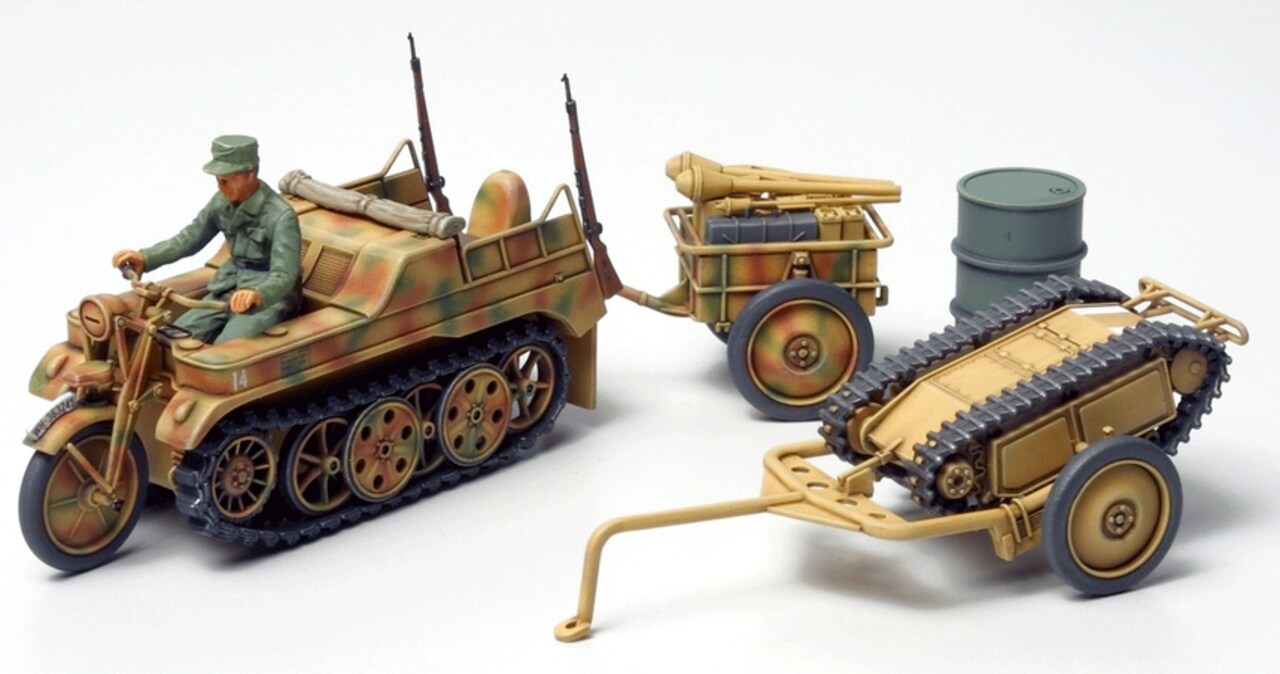 Tamiya 1/48 TAM32502 - 1/48 Tamiya SdKfz 2 Kettenkrad w/Cart & Goliath Demo Vehicle Assembly Kit
